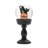 Cat and Pumpkin Glass Snow Globe with Pedestal Stand - Black