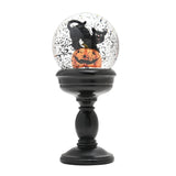 Cat and Pumpkin Glass Snow Globe with Pedestal Stand - Black