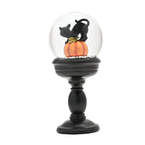Cat and Pumpkin Glass Snow Globe with Pedestal Stand - Black