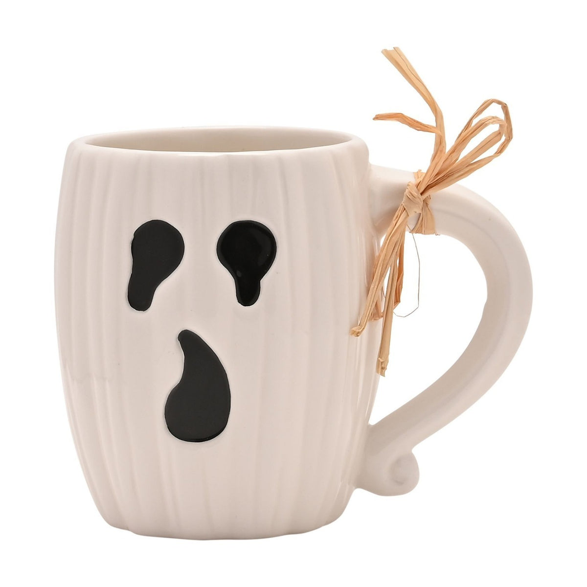 Halloween Ghost Face Ribbed Stoneware Mug 380ml - White