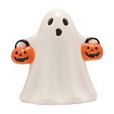 LED Ghost Ceramic Light-Up Decoration with Pumpkins - White