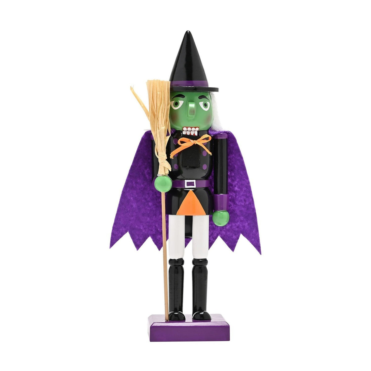 Wooden Nutcracker Witch Ornament with Broom 26cm - Purple