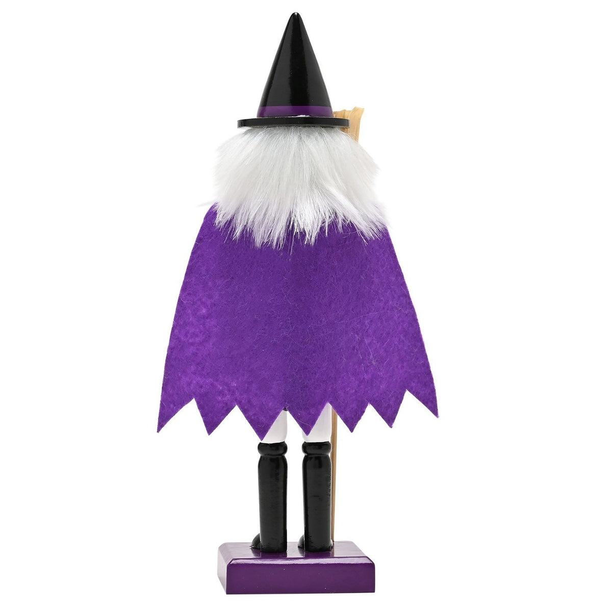 Wooden Nutcracker Witch Ornament with Broom 26cm - Purple