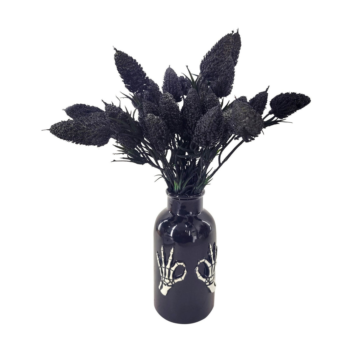 Skeleton Hand Ceramic Vase Fruit Foliage Faux Plant 44cm - Black