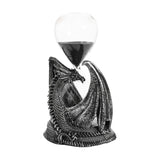 Dragon-Wrapped Resin Hourglass with Black Sand - Silver