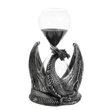 Dragon-Wrapped Resin Hourglass with Black Sand - Silver