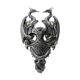 Twin Dragons Resin Wall Plaque with Gold Accents - Silver