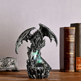 Winged Dragon and Pyramid Resin Figurine with Light - Silver