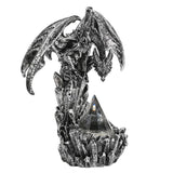 Winged Dragon and Pyramid Resin Figurine with Light - Silver
