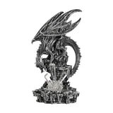Large Dragon on Rock Resin Figurine with Light - Silver