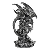 Large Dragon on Rock Resin Figurine with Light - Silver