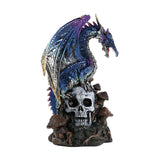 Winged Dragon on Skull Resin Figurine with Mushrooms - Blue