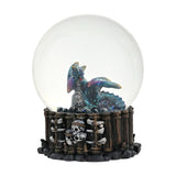 Dragon Glass Snow Globe with Glitter and Skull Base - Blue