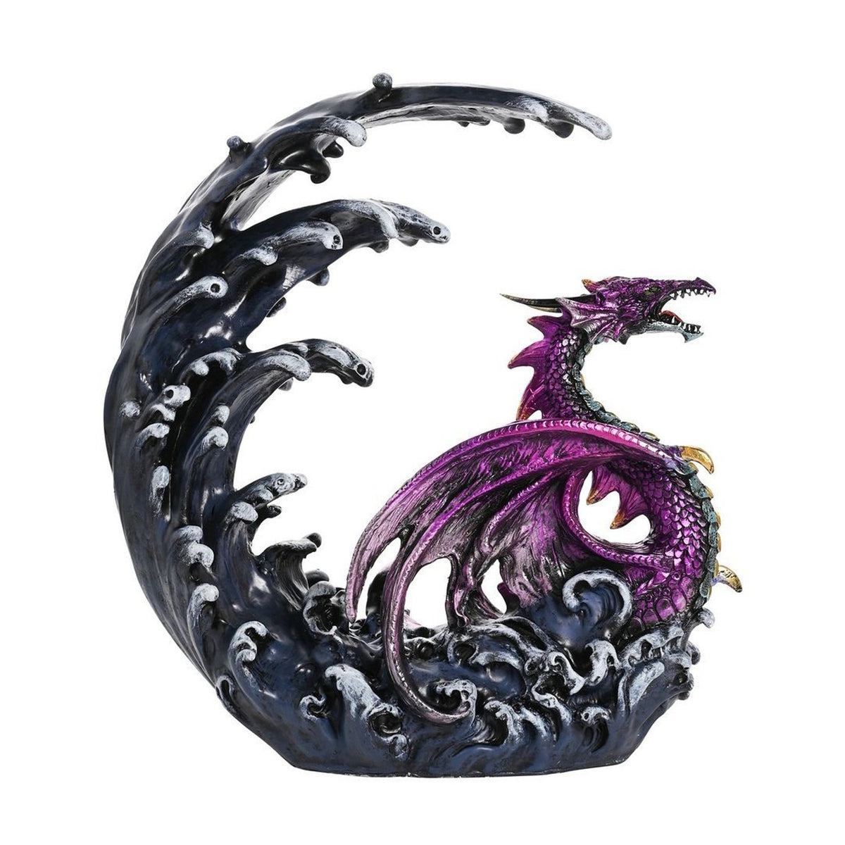 Roaring Dragon in Crashing Wave Resin Figurine - Purple