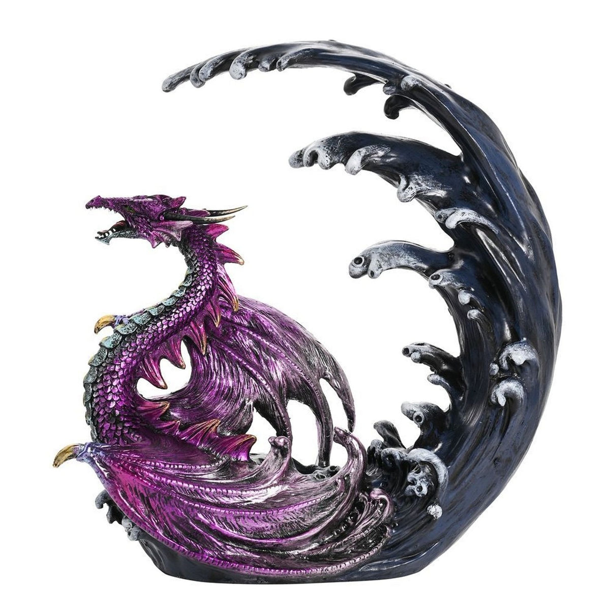 Roaring Dragon in Crashing Wave Resin Figurine - Purple