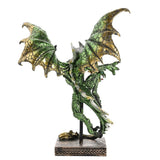 Dragon in Flight Resin Figurine with Orb on Stand - Green