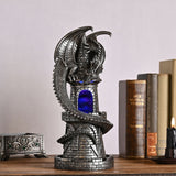 Coiled Dragon Castle Tower Battery Resin Table Lamp - Silver