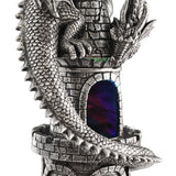 Coiled Dragon Castle Tower Battery Resin Table Lamp - Silver