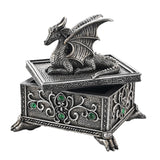 Winged Dragon Resin Trinket Box with Claw Feet - Silver