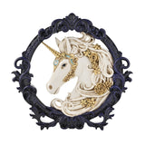 Round Unicorn Head Resin Wall Plaque with Navy Frame - White