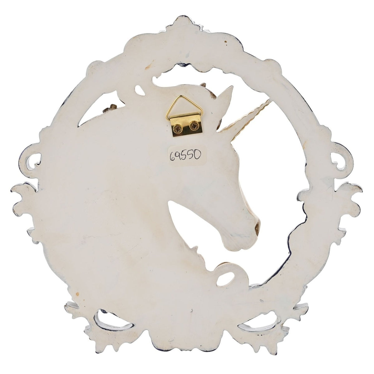 Round Unicorn Head Resin Wall Plaque with Navy Frame - White