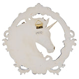 Round Unicorn Head Resin Wall Plaque with Navy Frame - White