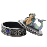 Oval Mermaid Resin Trinket Box with Lift-Off Lid - Silver