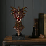 Metallic Dragon Head Resin Figurine with Plinth 29cm - Red