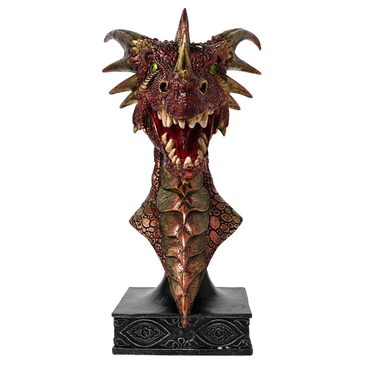 Metallic Dragon Head Resin Figurine with Plinth 29cm - Red