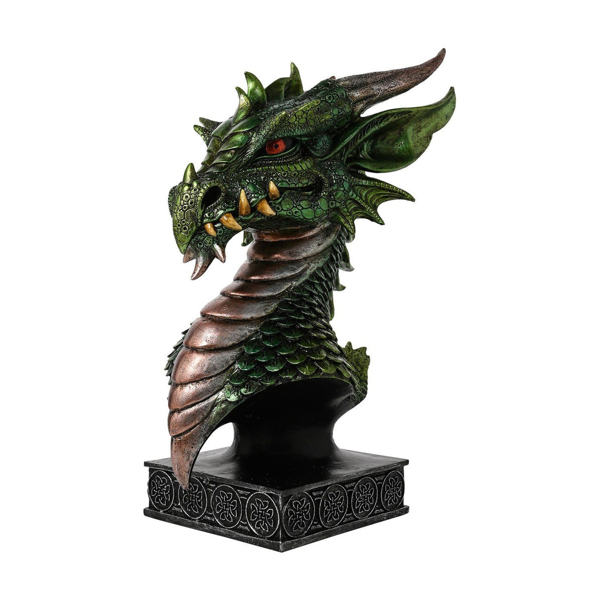 Dragon Head Resin Figurine on Knotwork Plinth 29cm - Green