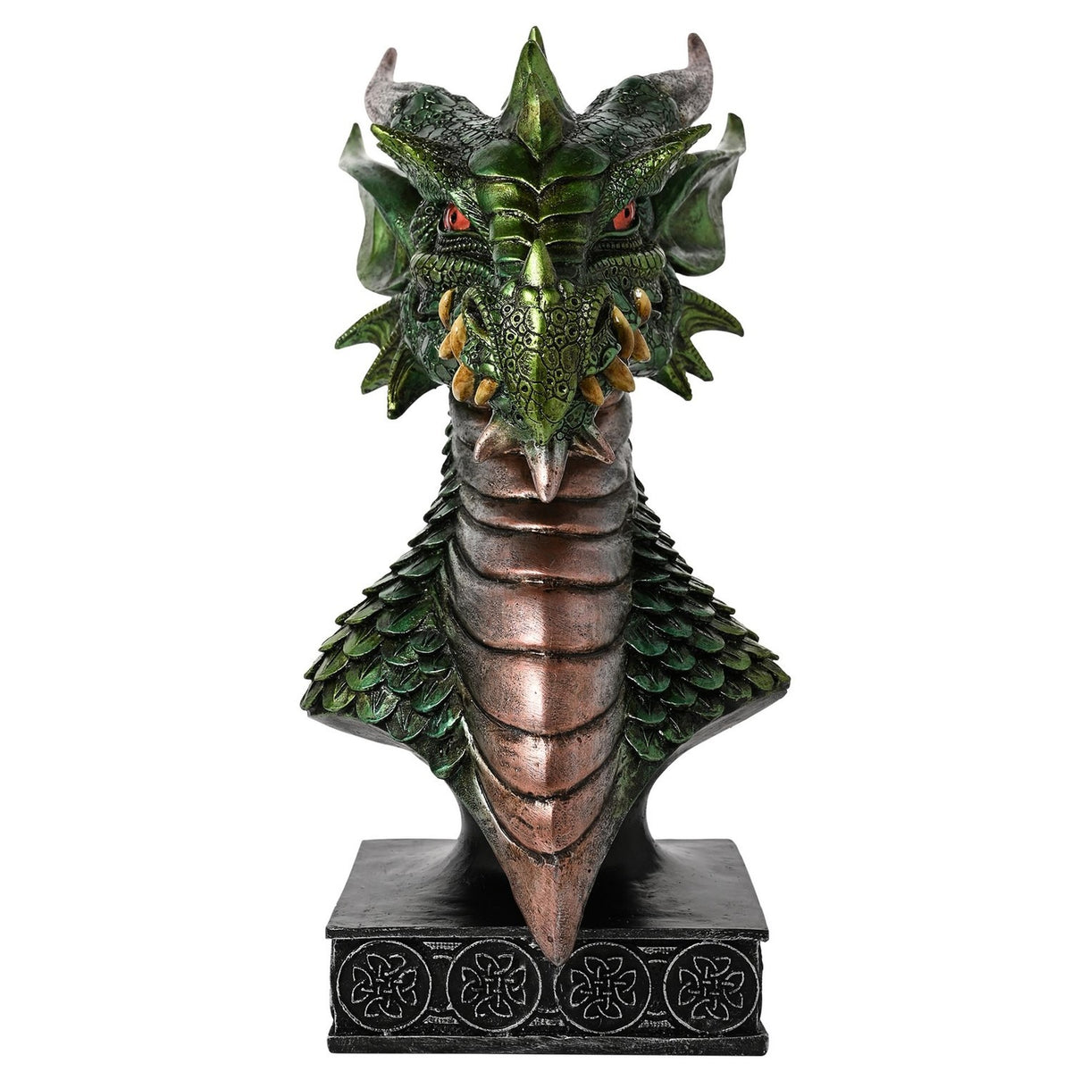 Dragon Head Resin Figurine on Knotwork Plinth 29cm - Green
