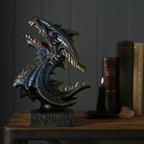 Fanged Dragon Head Resin Figurine with Plinth 29cm - Blue