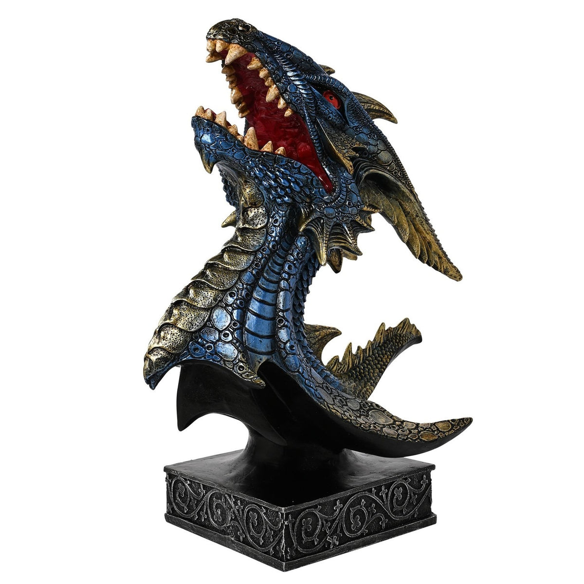 Fanged Dragon Head Resin Figurine with Plinth 29cm - Blue