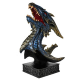 Fanged Dragon Head Resin Figurine with Plinth 29cm - Blue