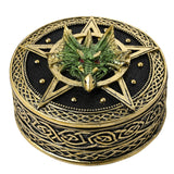 Round Dragon Pentagram Celtic Knot Resin Trinket Box - Gold