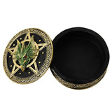 Round Dragon Pentagram Celtic Knot Resin Trinket Box - Gold