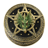 Round Dragon Pentagram Celtic Knot Resin Trinket Box - Gold