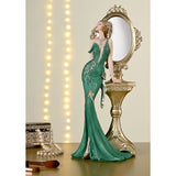 Anna Lady in Gown Resin Figurine with Mirror Stand - Green
