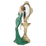 Anna Lady in Gown Resin Figurine with Mirror Stand - Green