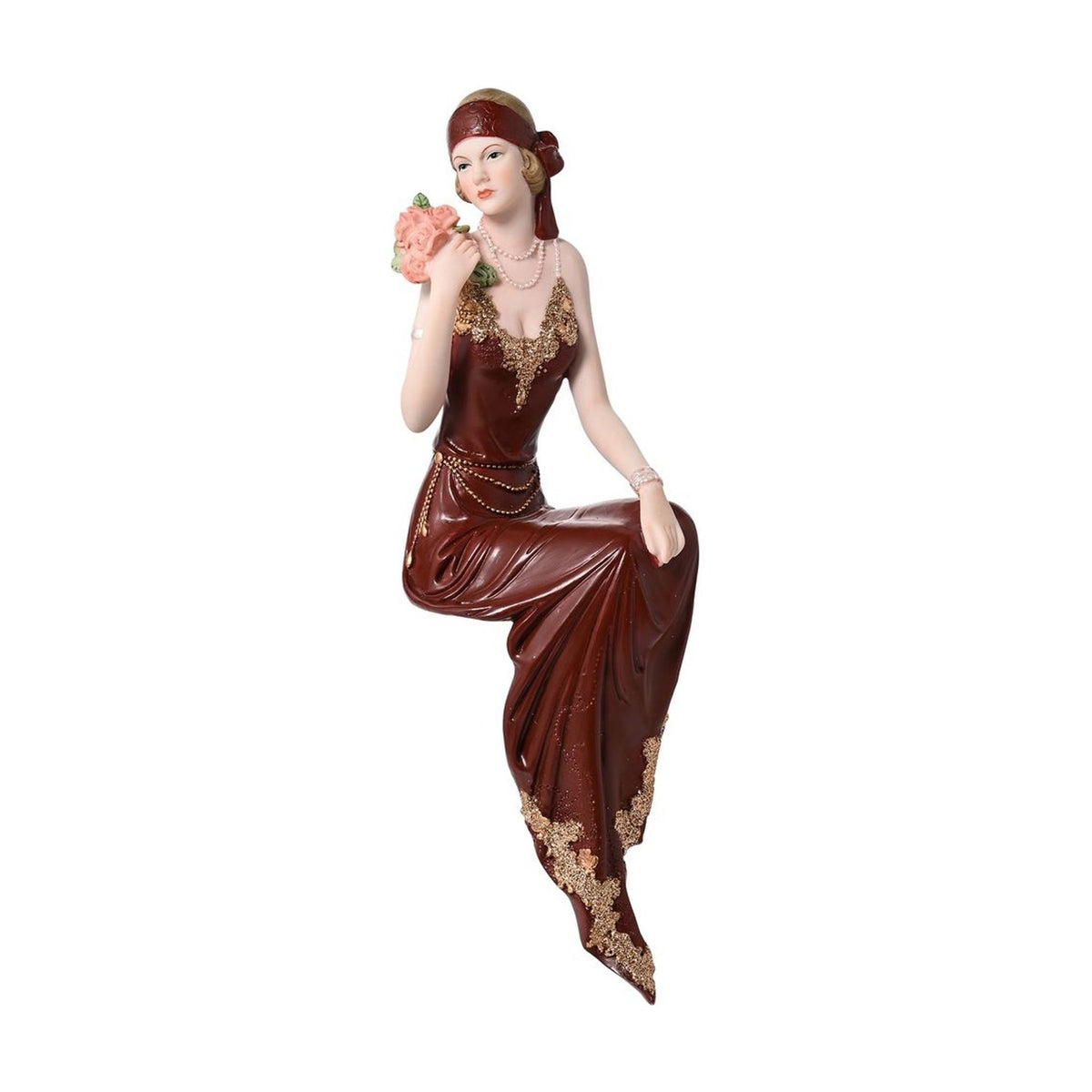 Nancy Seated Lady with Roses Resin Figurine - Dark Berry