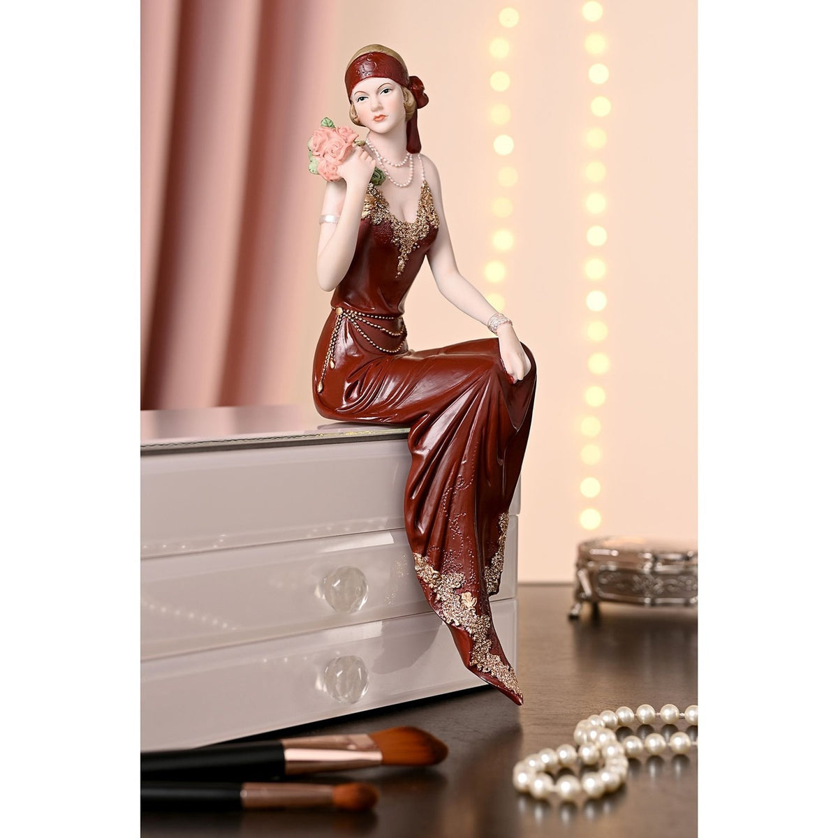 Nancy Seated Lady with Roses Resin Figurine - Dark Berry
