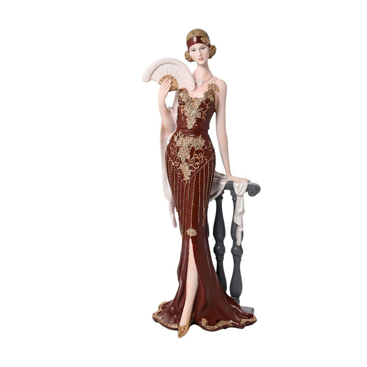 Eleanor Lady with Hand Fan Resin Figurine 33cm - Dark Berry