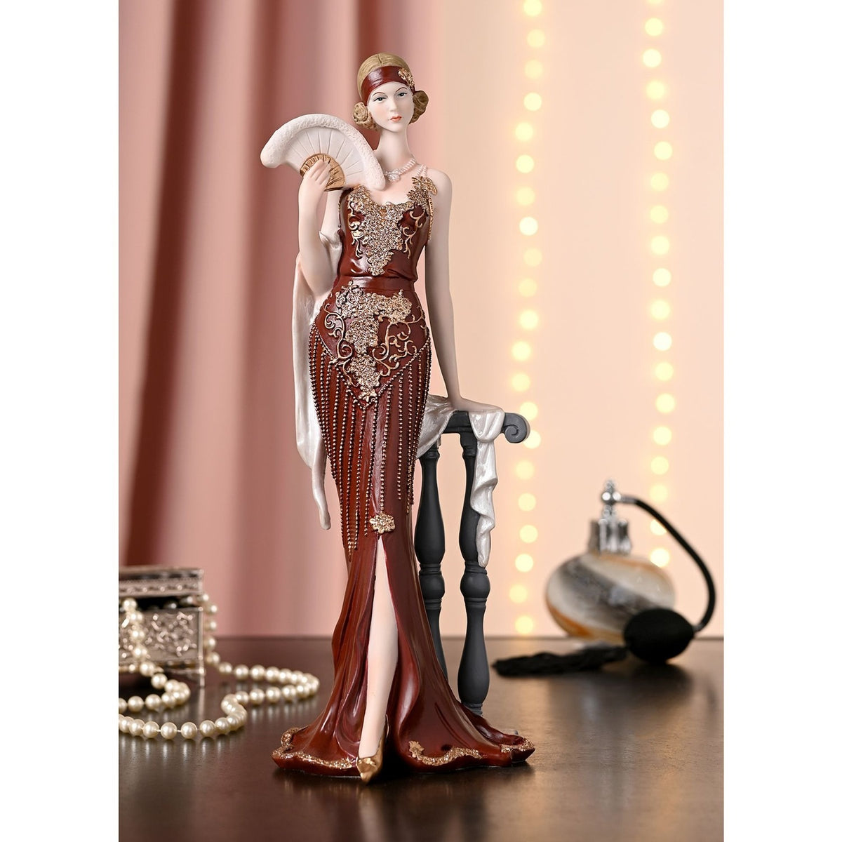Eleanor Lady with Hand Fan Resin Figurine 33cm - Dark Berry
