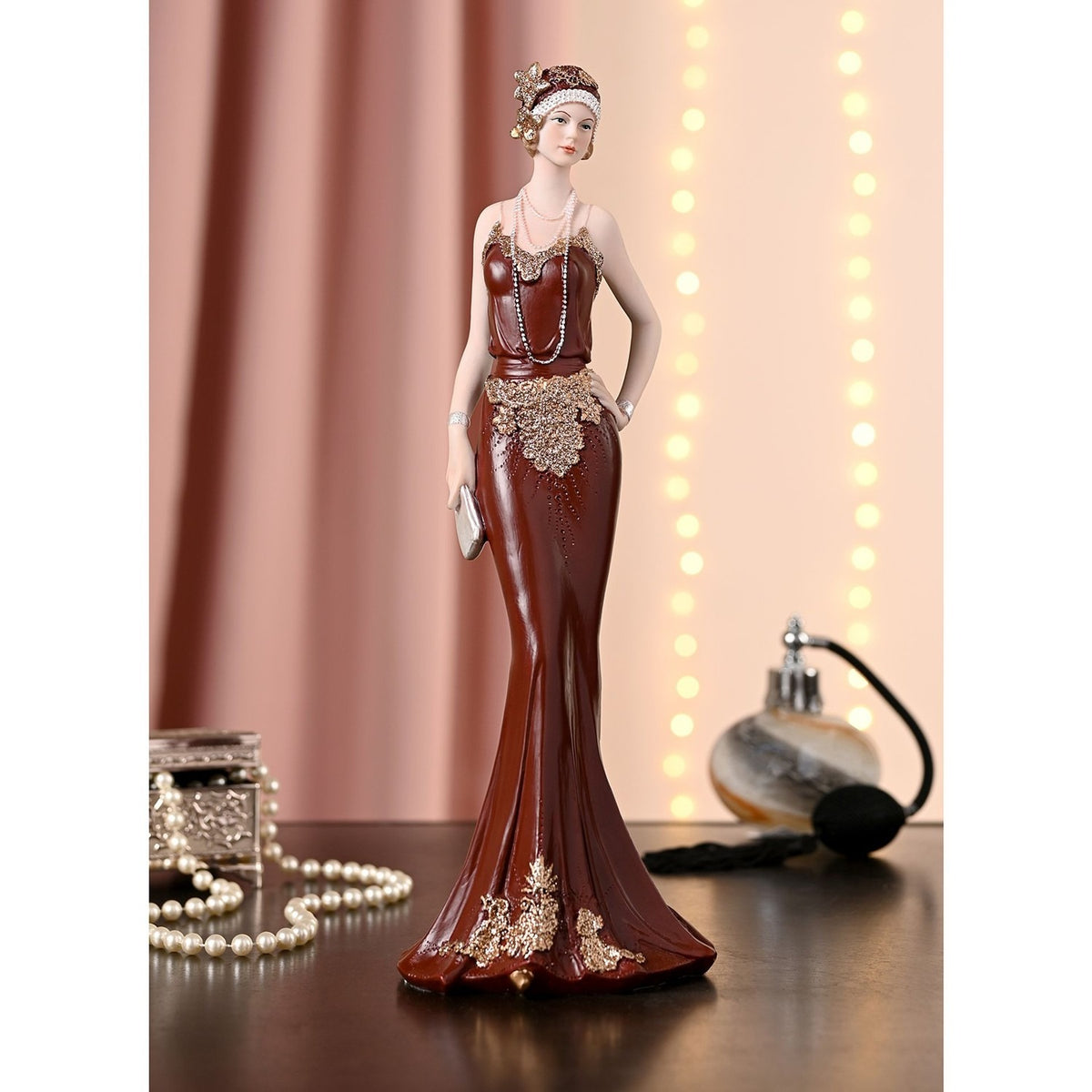 Hattie Flapper Resin Figurine with Clutch Bag - Dark Berry