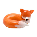 Curled Up Sleeping Fox Miniature Glass Figurine - Orange