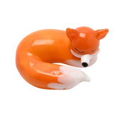 Curled Up Sleeping Fox Miniature Glass Figurine - Orange