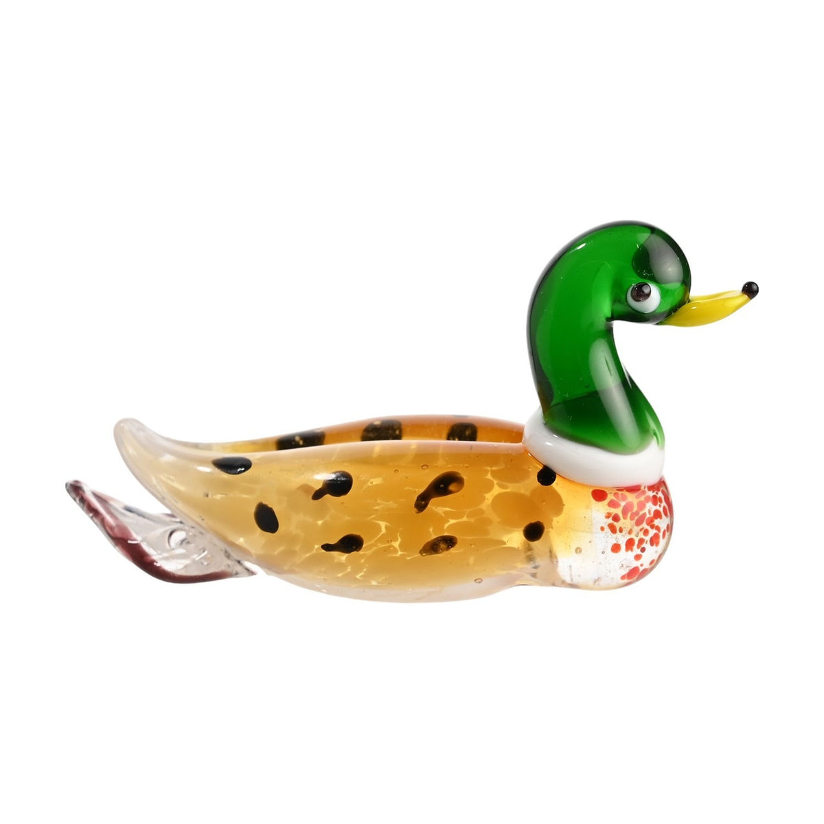 Black Spotted Mallard Duck Miniature Glass Figurine - Brown