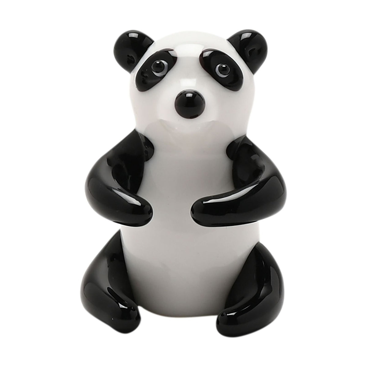 Sitting Panda Miniature Glass Figurine - White