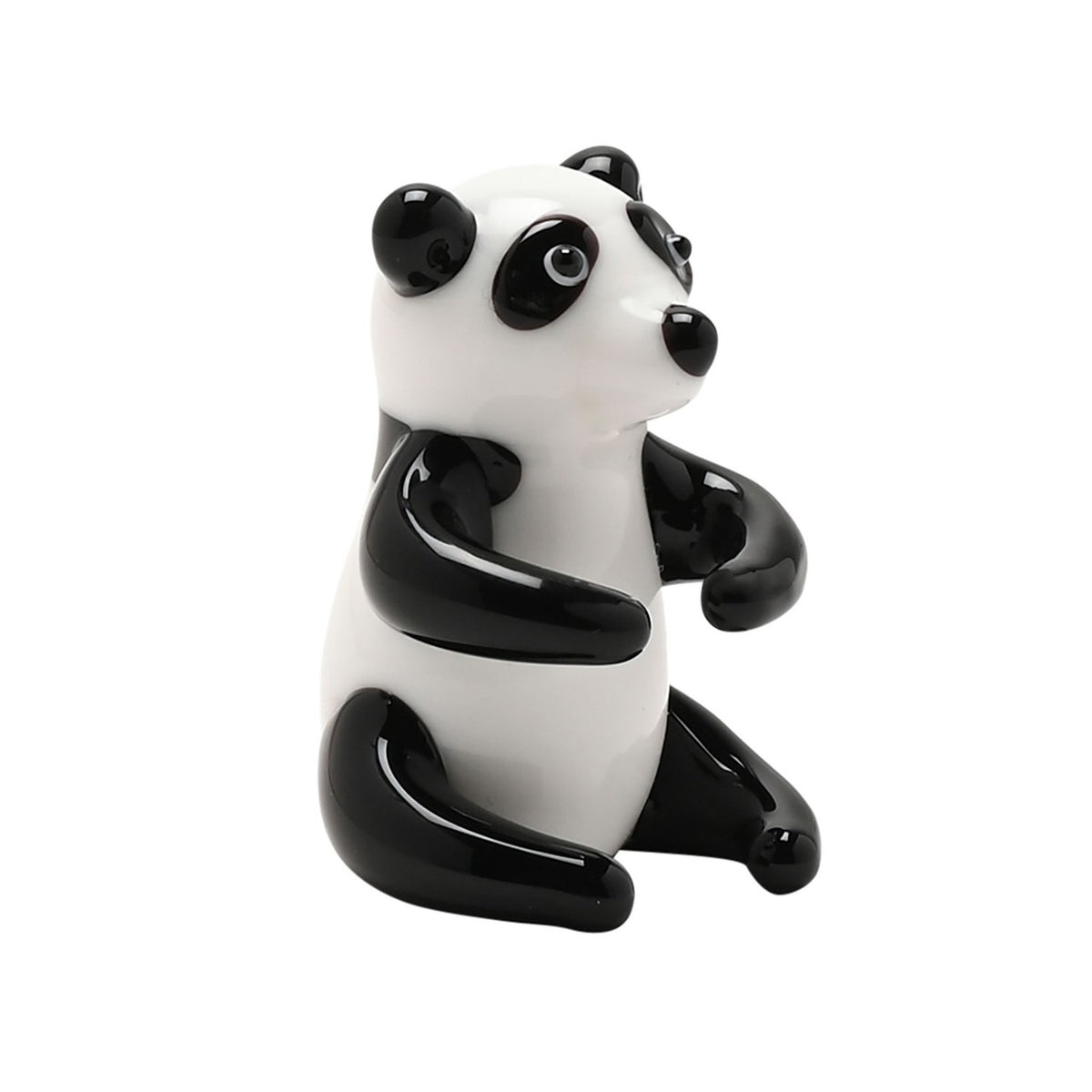 Sitting Panda Miniature Glass Figurine - White