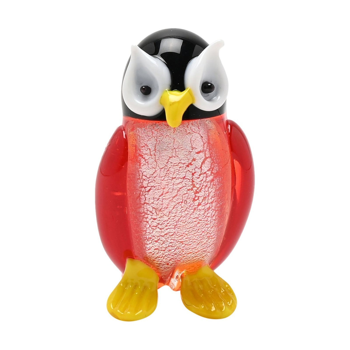 Owl Miniature Glass Figurine with Silver-Flecked Belly - Red